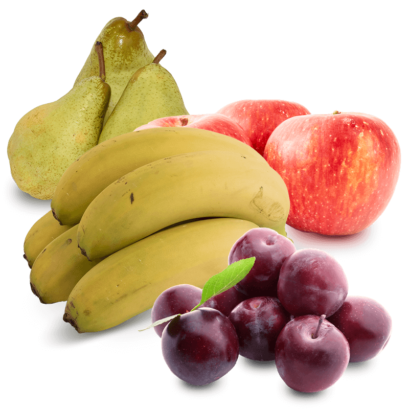 Cesta Ciruelas, Manzanas, Peras Condesa, y Plátanos