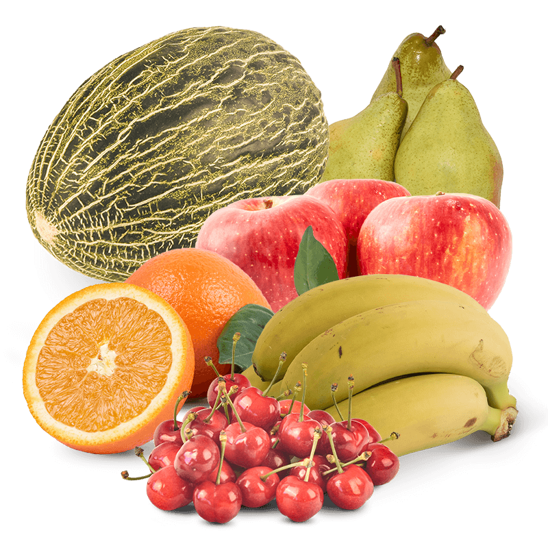 Cesta Melón, Peras, Manzanas, Plátanos, Naranjas de zumo y Cerezas