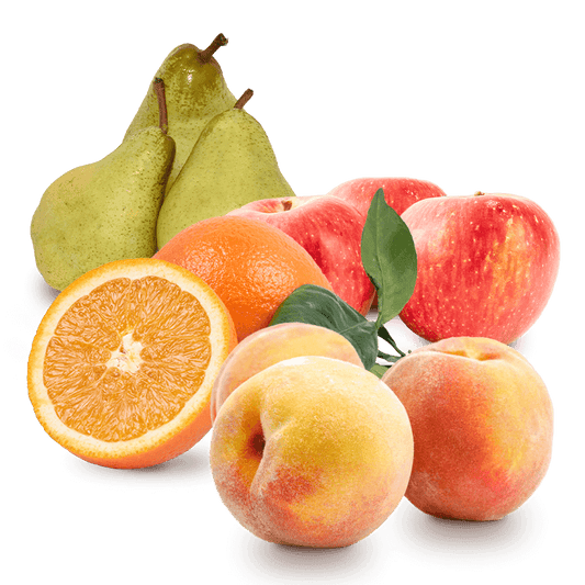 Cesta Melocotones, Manzanas, Peras  y Naranjas de zumo