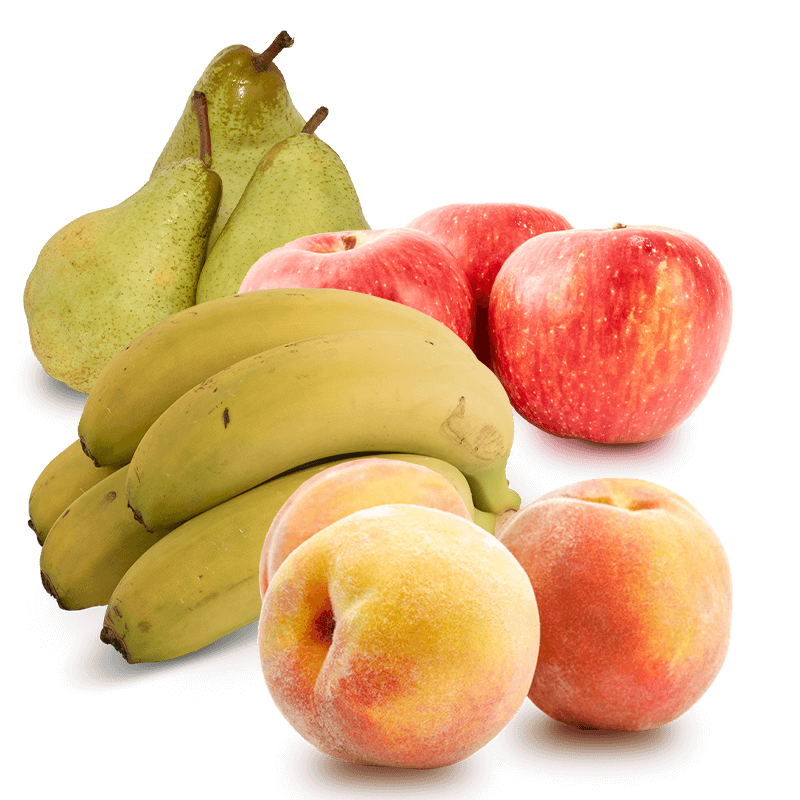 Cesta Melocotones, Manzanas, Peras Condesa y Plátanos
