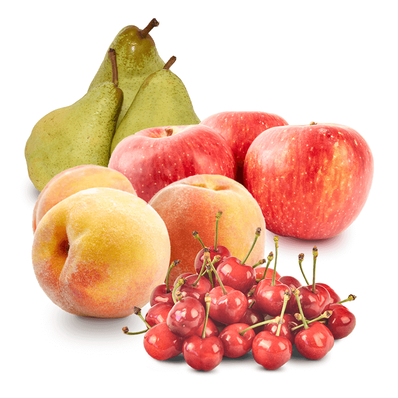Cesta Melocotones, Manzanas, Peras Condesa y Cerezas (Picota)
