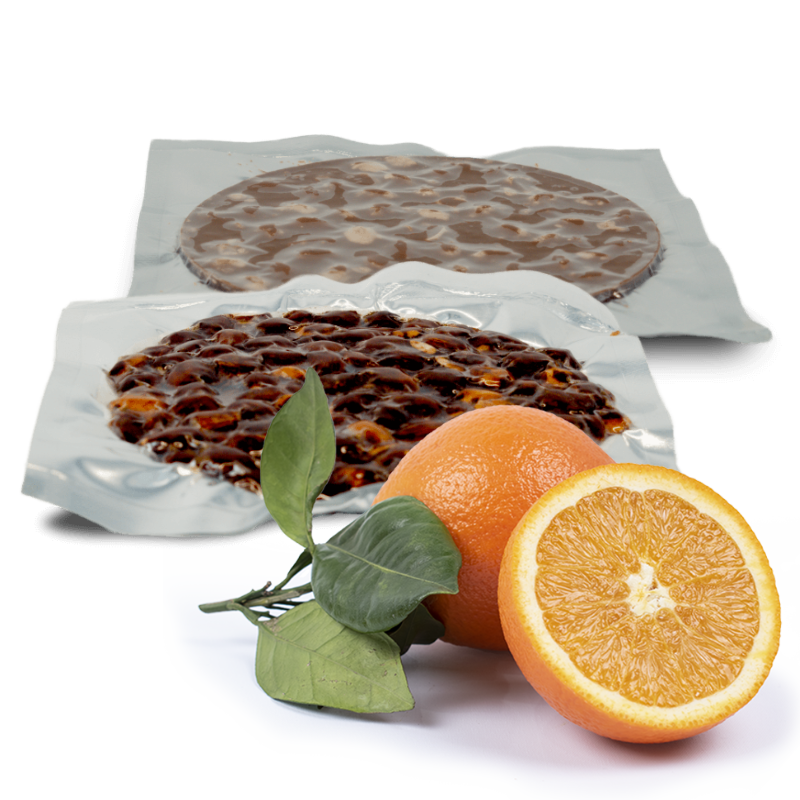 Cesta Naranja de mesa 10Kg, Turrón Guirlache y Turrón de Chocolate