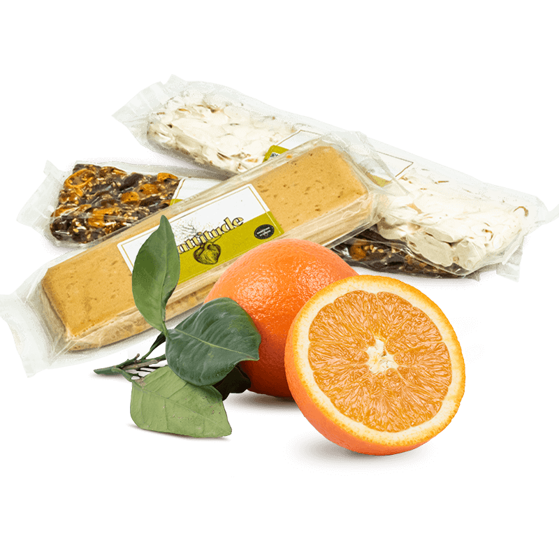 Cesta Navideña: Naranja de mesa 10Kg, Turrón Blando, Turrón Duro, Turrón de Guirlache con Sésamo