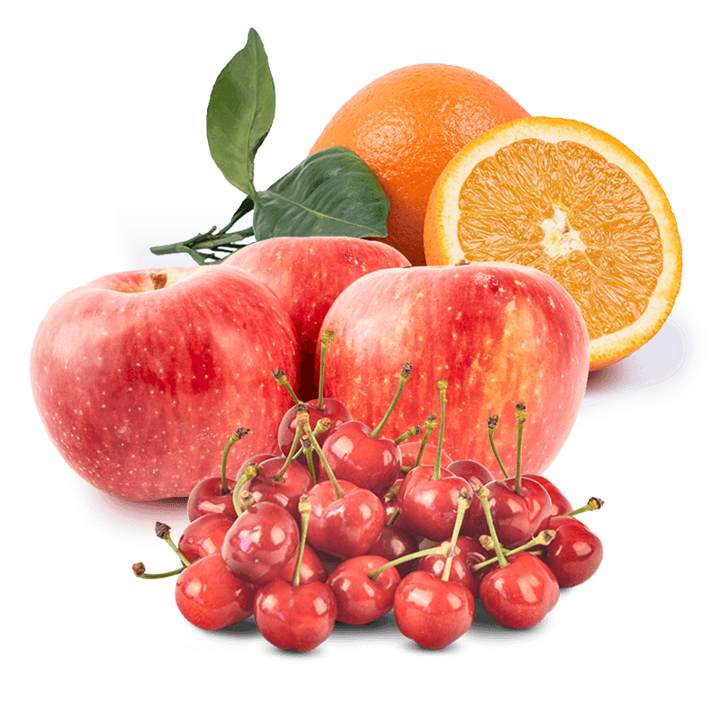 Cesta Naranjas de zumo, Manzanas y Cerezas