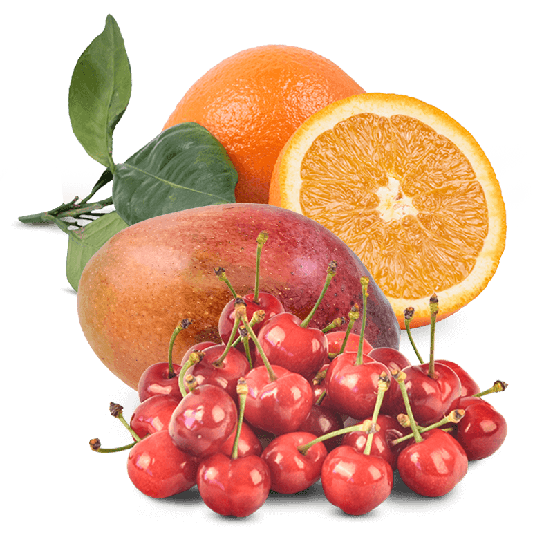 Cesta Naranjas, Cerezas y Mango