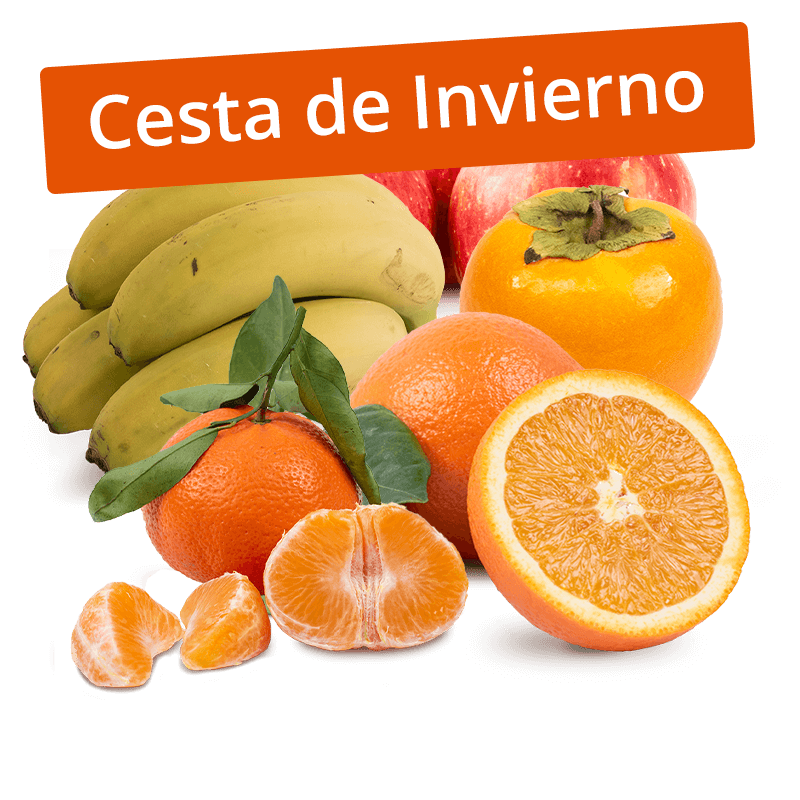 Cesta Invierno, Persimón, Manzanas rojas, Plátanos, Mandarinas y Naranjas