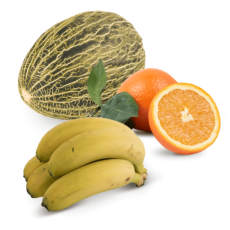 Cesta Melón, Plátanos y Naranjas de zumo