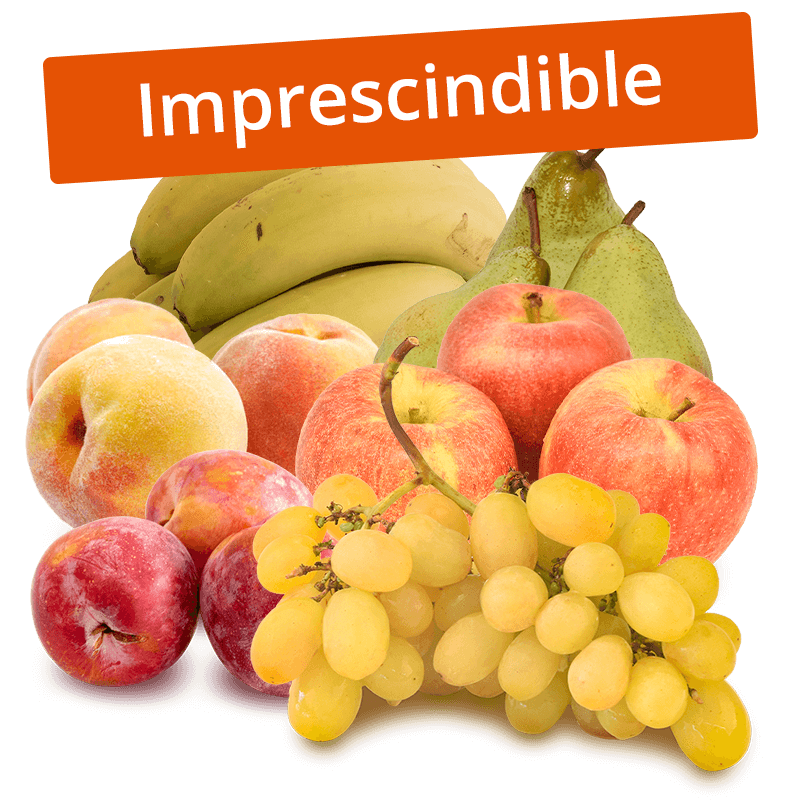 Cesta Uva Blanca, Ciruela roja, Manzanas, Peras, Plátanos y Melocotones