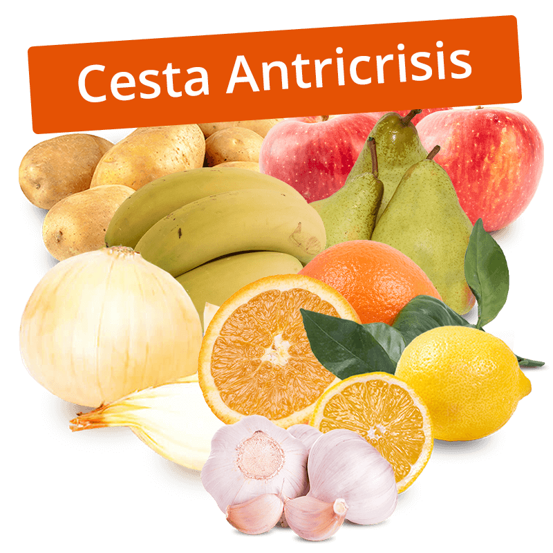 Cesta Patatas, Cebollas, Ajos, Naranjas, Plátanos, Manzanas, Peras Condesa y Limones