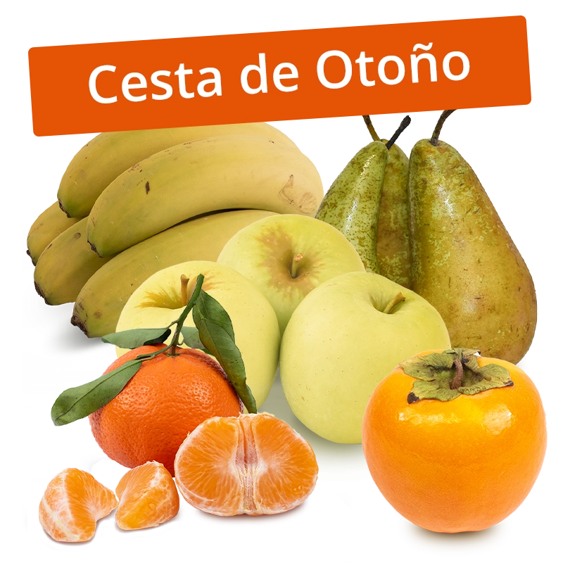 Cesta Persimón, Manzanas Golden, Pera, Plátanos, y Mandarinas