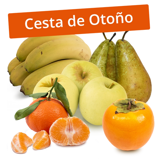 Cesta Persimón, Manzanas Golden, Pera, Plátanos, y Mandarinas