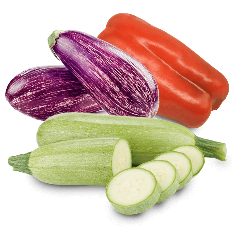 Cesta Calabacines, Berenjenas y Pimientos Rojos - FrutaMare