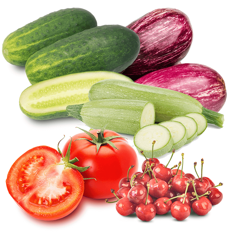 Cesta Cerezas, Tomates, Pepinos, Calabacines y Berenjenas - FrutaMare