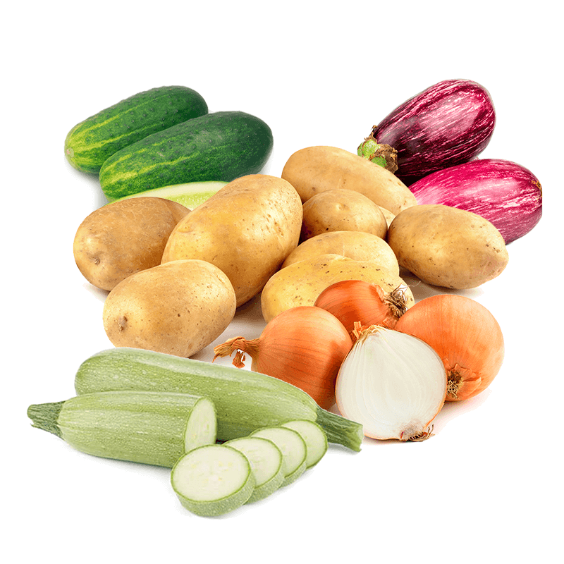 Cesta Patatas, Cebolla, Calabacín, Berenjena y Pepino - FrutaMare