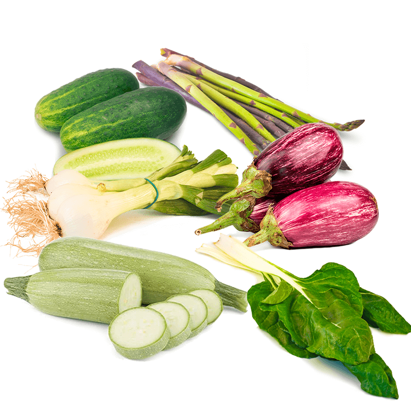 Pepino calabacín berenjena cebolleta espárrago verde acelga - FrutaMare