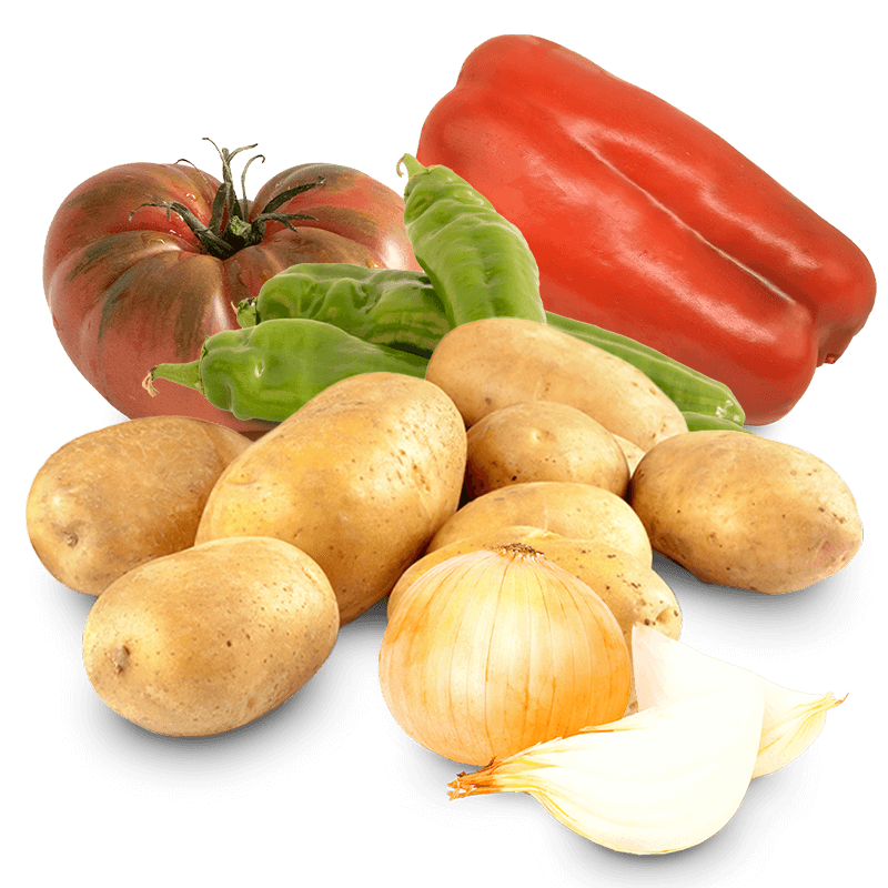 Cesta Tomate Valenciano de Ensalada, Patatas, Pimiento Rojo, Pimiento Verde y Cebolla - FrutaMare