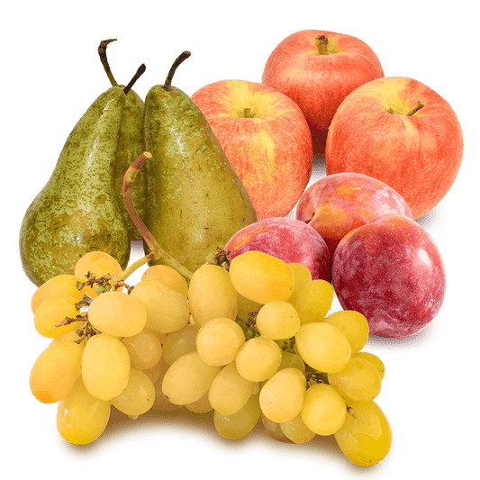 Cesta Uva blanca, Ciruelas, Peras conferencia y Manzanas - FrutaMare