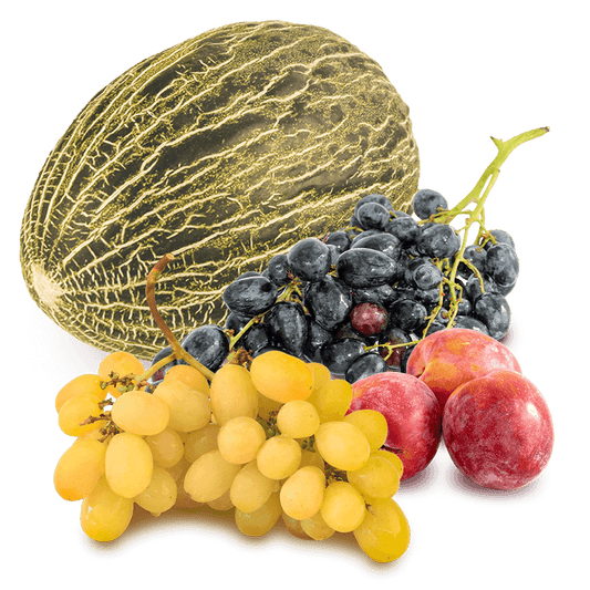 Cesta Uva blanca, Uva negra, Ciruelas y Melón - FrutaMare