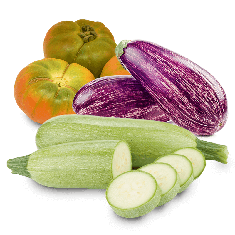 Cesta Mini Tomate Valenciano Ensalada, Calabacín y Berenjenas - FrutaMare