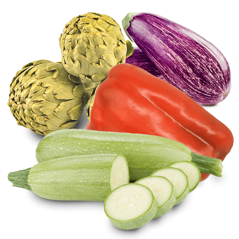 Cesta Alcachofas, Calabacín, Berenjena y Pimiento rojo - FrutaMare