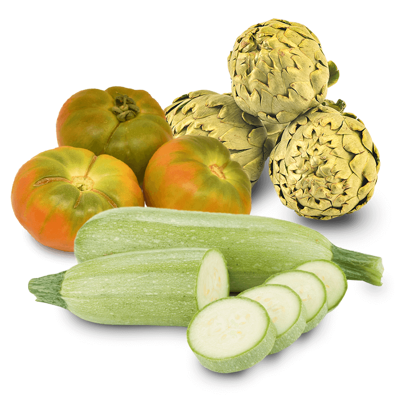 Cesta Alcachofas, Tomate Valenciano de Ensalada y Calabacín - FrutaMare