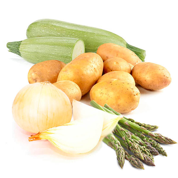 Cesta Patatas, Cebolla, Calabacín y Espárragos Verdes - FrutaMare