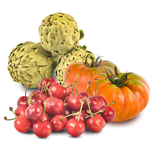 Cesta Cerezas, Alcachofas y Tomate Valenciano de Ensalada - FrutaMare