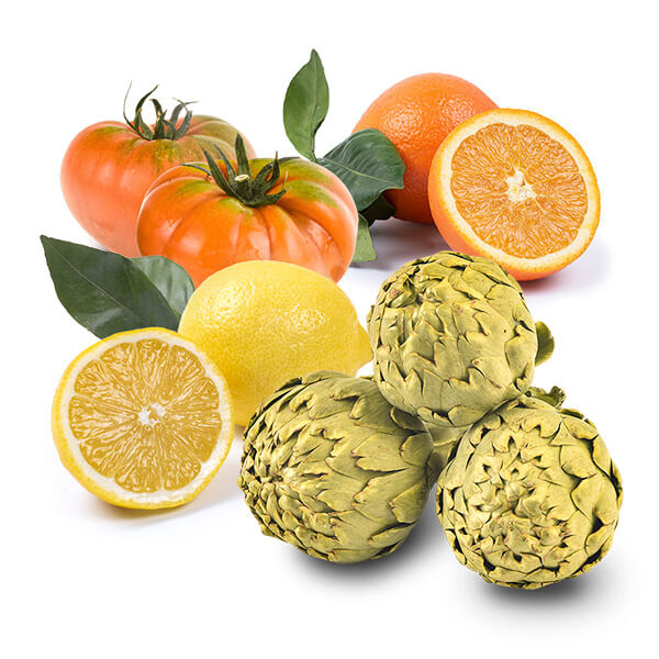 Cesta Naranjas de Zumo, Tomates, Alcachofas y Limones - FrutaMare