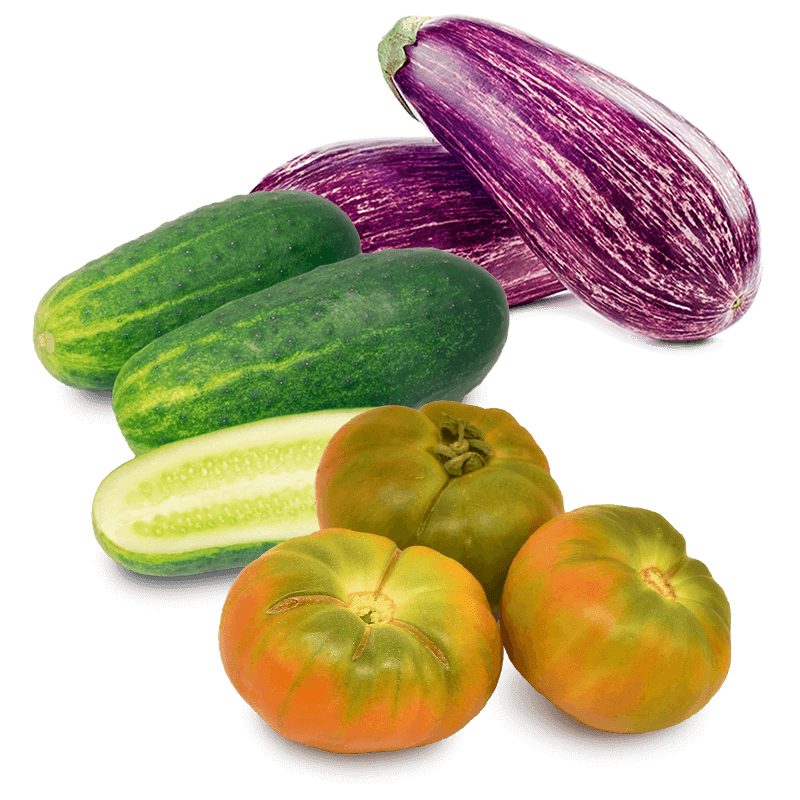 Cesta Tomate Valenciano Ensalada, Pepinos y Berenjenas - FrutaMare
