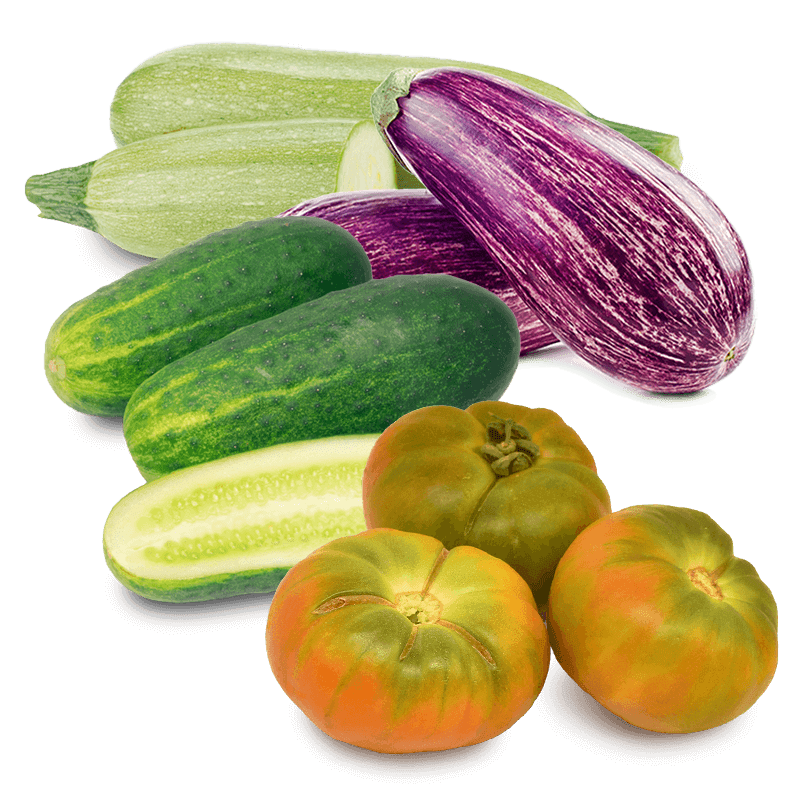 Cesta Tomate Valenciano Ensalada, Pepinos, Calabacín y Berenjenas - FrutaMare