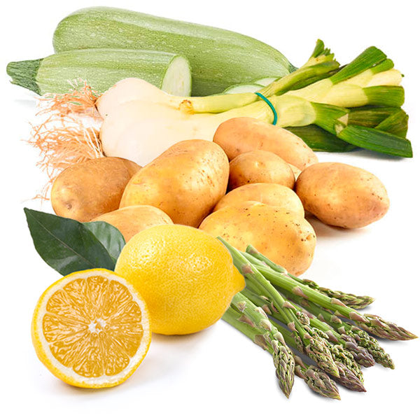 Cesta Patatas, Calabacín, Limones, Espárragos Verdes y Cebolla Tierna - FrutaMare