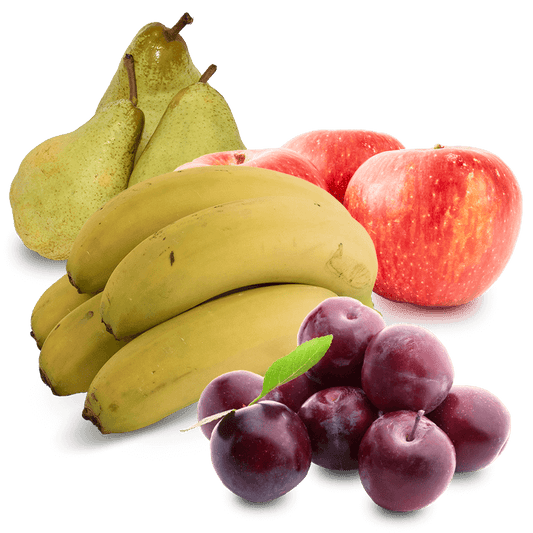 Cesta Ciruelas, Manzanas, Peras Condesa, y Plátanos