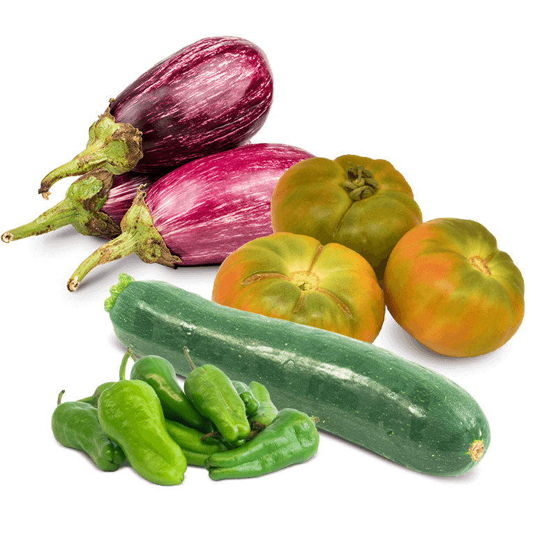Cesta Tomates, Calabacín, Berenjenas y Pimiento de Padrón