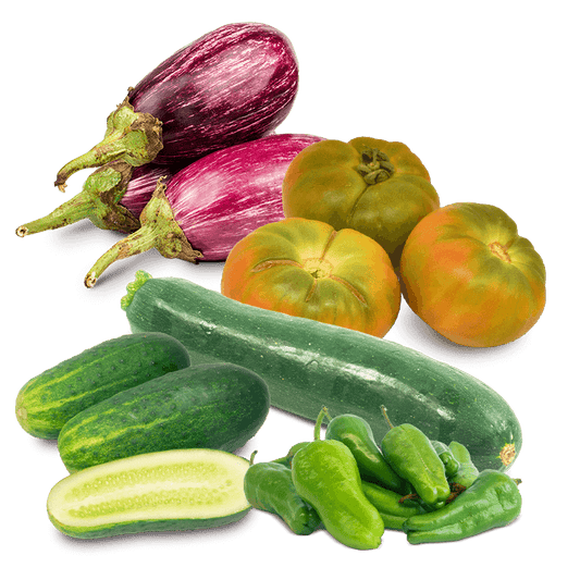 Cesta Tomates, Pepinos Calabacín, Berenjenas y Pimiento de Padrón