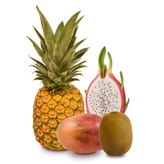 Cesta de Pina, Mangos, Kiwis y Pitahaya blanca