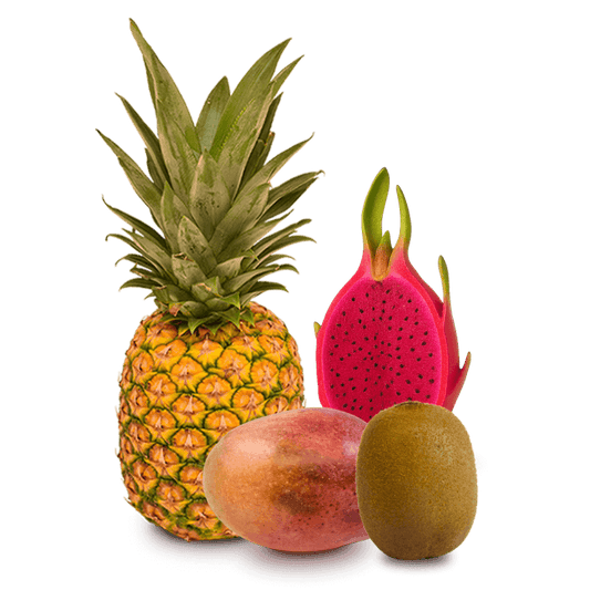 Cesta de Pina, Mangos, Kiwis y Pitahaya roja