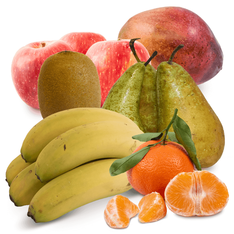 Cesta de Kiwi, Manzana roja, Pera, Platanos, Mandarinas y Mango