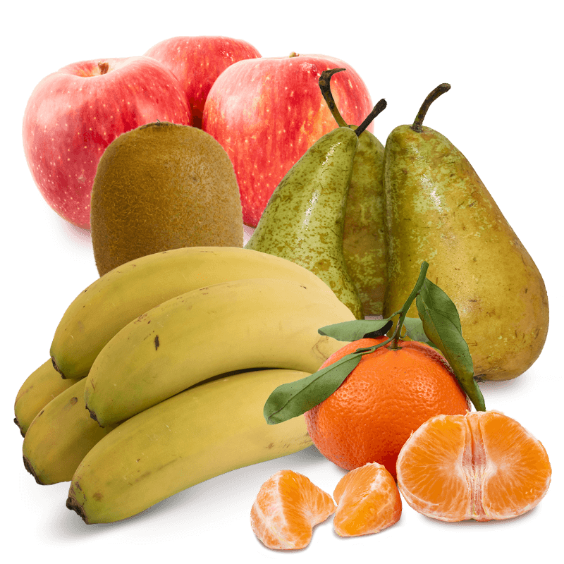 Cesta de Kiwi, Manzana roja, Pera, Platanos y Mandarinas