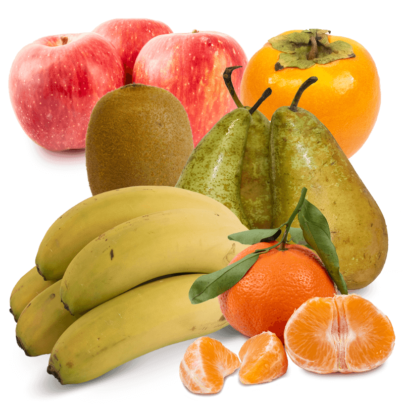 Cesta de Kiwi, Manzana roja, Pera, Platanos, Mandarinas y Pérsimon