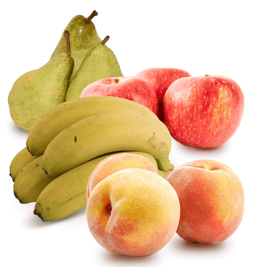 Cesta Melocotones, Manzanas, Peras Condesa y Plátanos