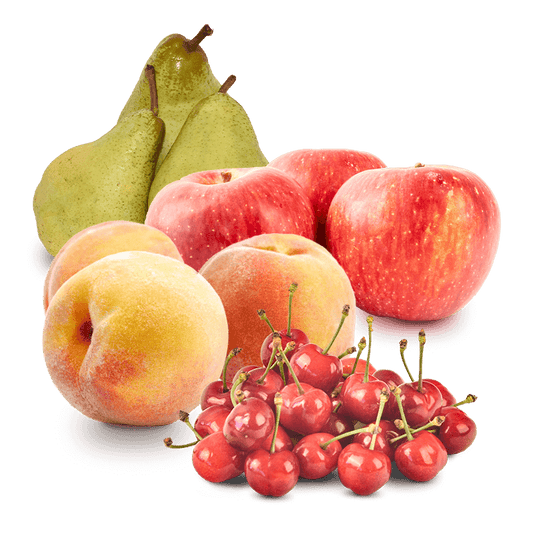 Cesta Melocotones, Manzanas, Peras Condesa y Cerezas (Picota)