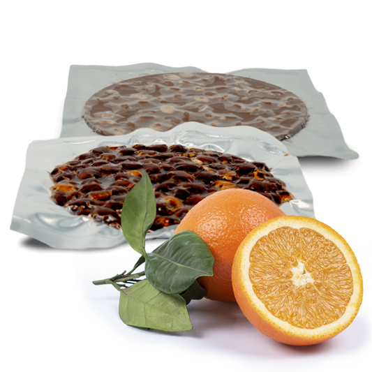 Cesta Naranja de mesa 10Kg, Turrón Guirlache y Turrón de Chocolate