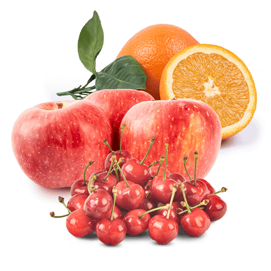 Cesta Naranjas de zumo, Manzanas y Cerezas