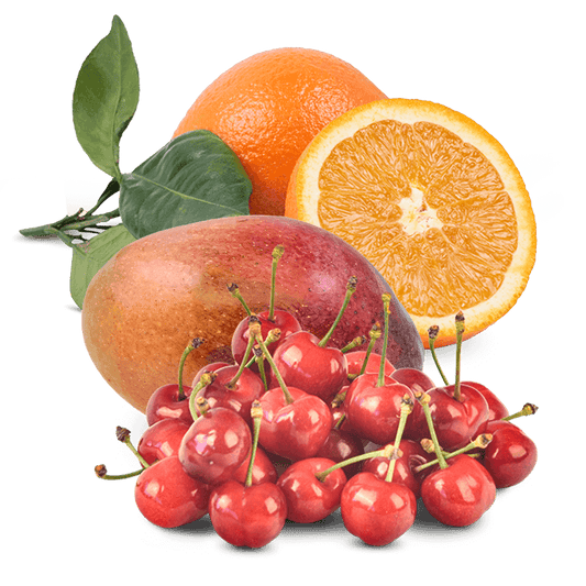 Cesta Naranjas, Cerezas y Mango