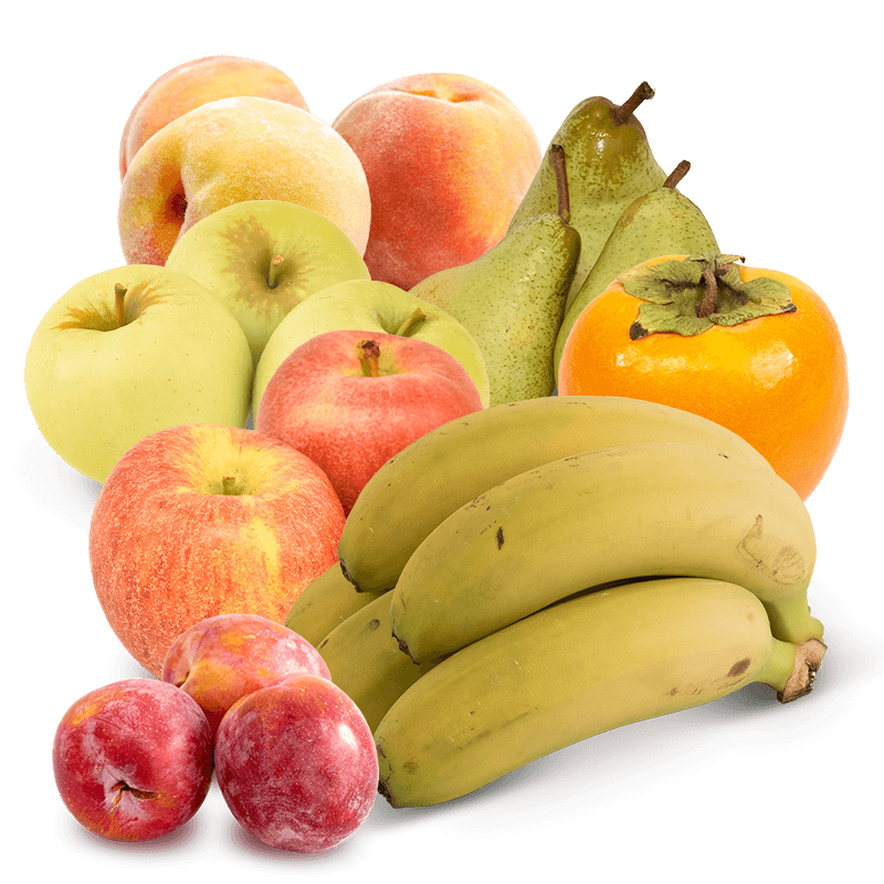 Cesta Persimón, Ciruela Roja, Manzana Golden, Manzana Roja, Pera Condesa, Plátanos y Melocotones