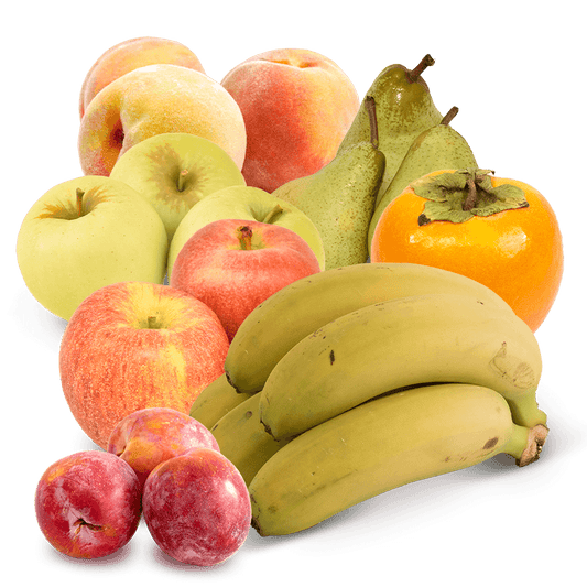 Cesta Persimón, Ciruela Roja, Manzana Golden, Manzana Roja, Pera Condesa, Plátanos y Melocotones