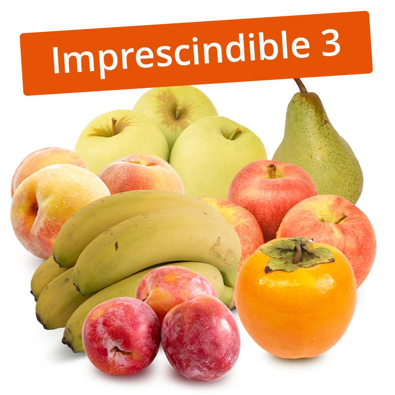 Cesta Persimón, Ciruela roja, Manzana Golden, Manzana Roja, Peras, Plátanos y Melocotones