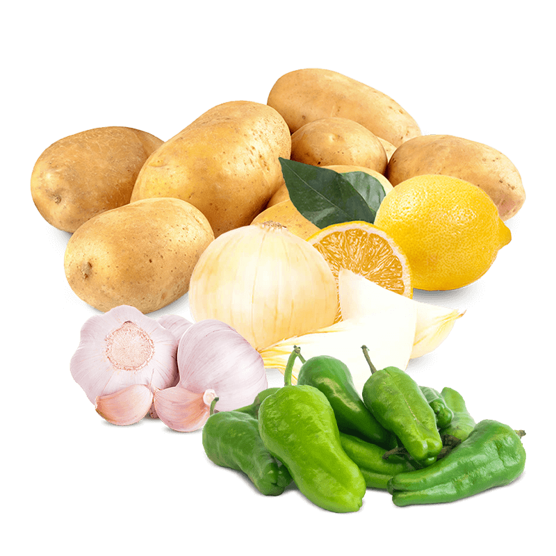 Cesta  Patatas, Cebollas, Ajos, Limones y Pimientos de padrón