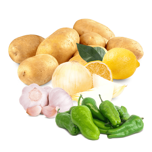 Cesta  Patatas, Cebollas, Ajos, Limones y Pimientos de padrón