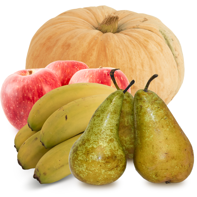 Cesta Calabaza Manzanas Peras Plátanos